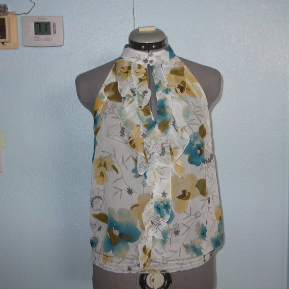 Forever 21 Tops - Forever 21 Size S Floral Halter Blouse Shirt Top Boho Peasant Gypsy Ruffled